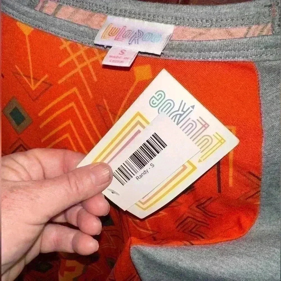 Lularoe small orange southwest‎ pattern Randy baseball style T. grey sleeve NWT - Picture 4 of 7